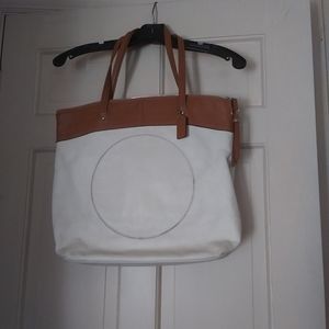 Coach Laura style Large Handbag Cram and brown Signature embossed front leather